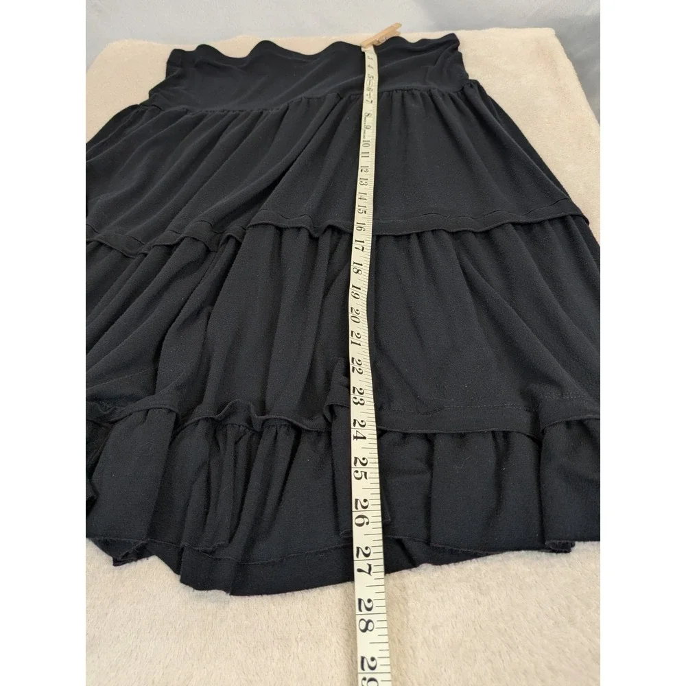 Karen‎ Kane Tiered Midi Skirt XL Black Ruffle Boho Gothic Modest Made in USA